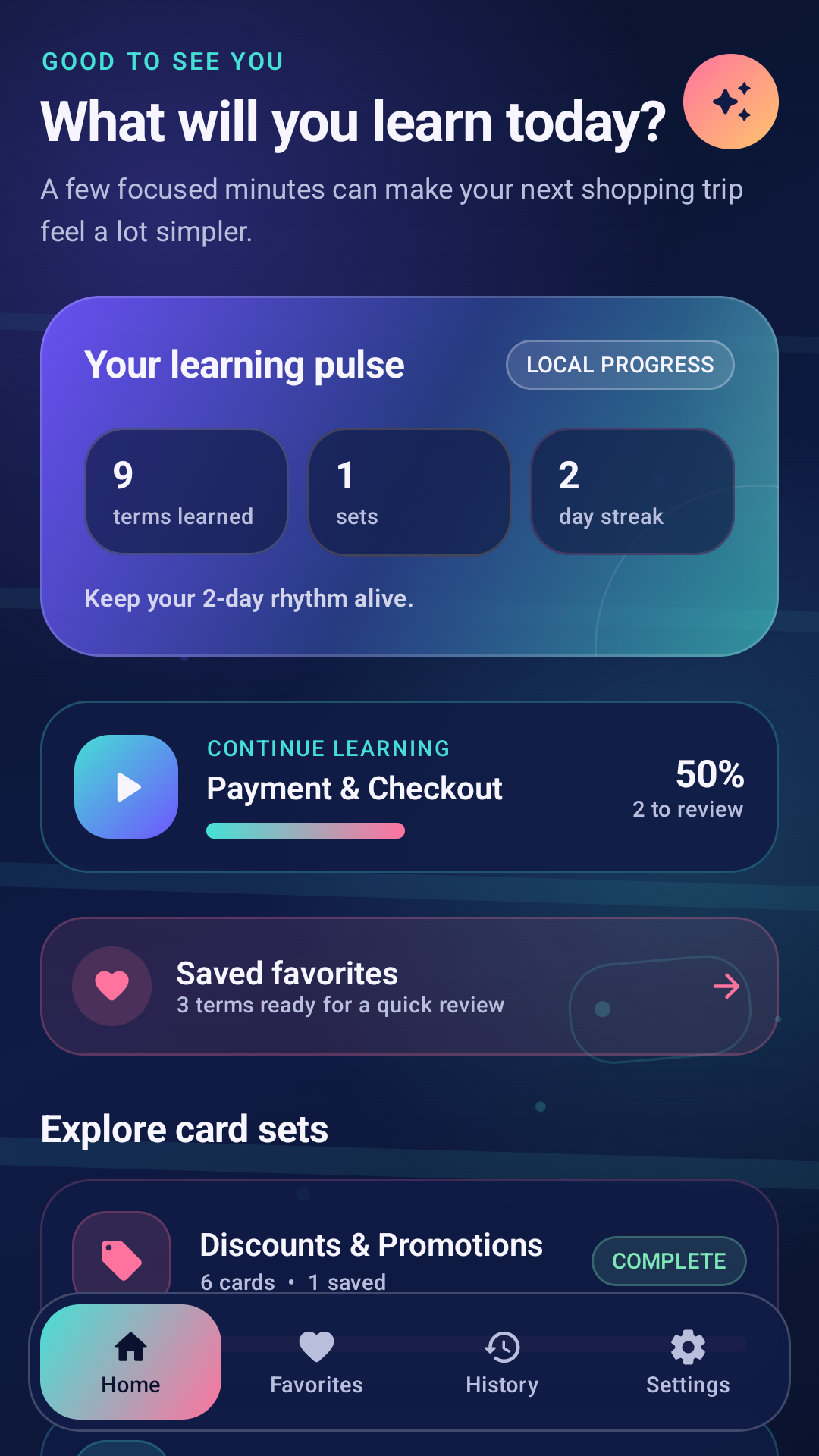 ShopSmart home screen and progress